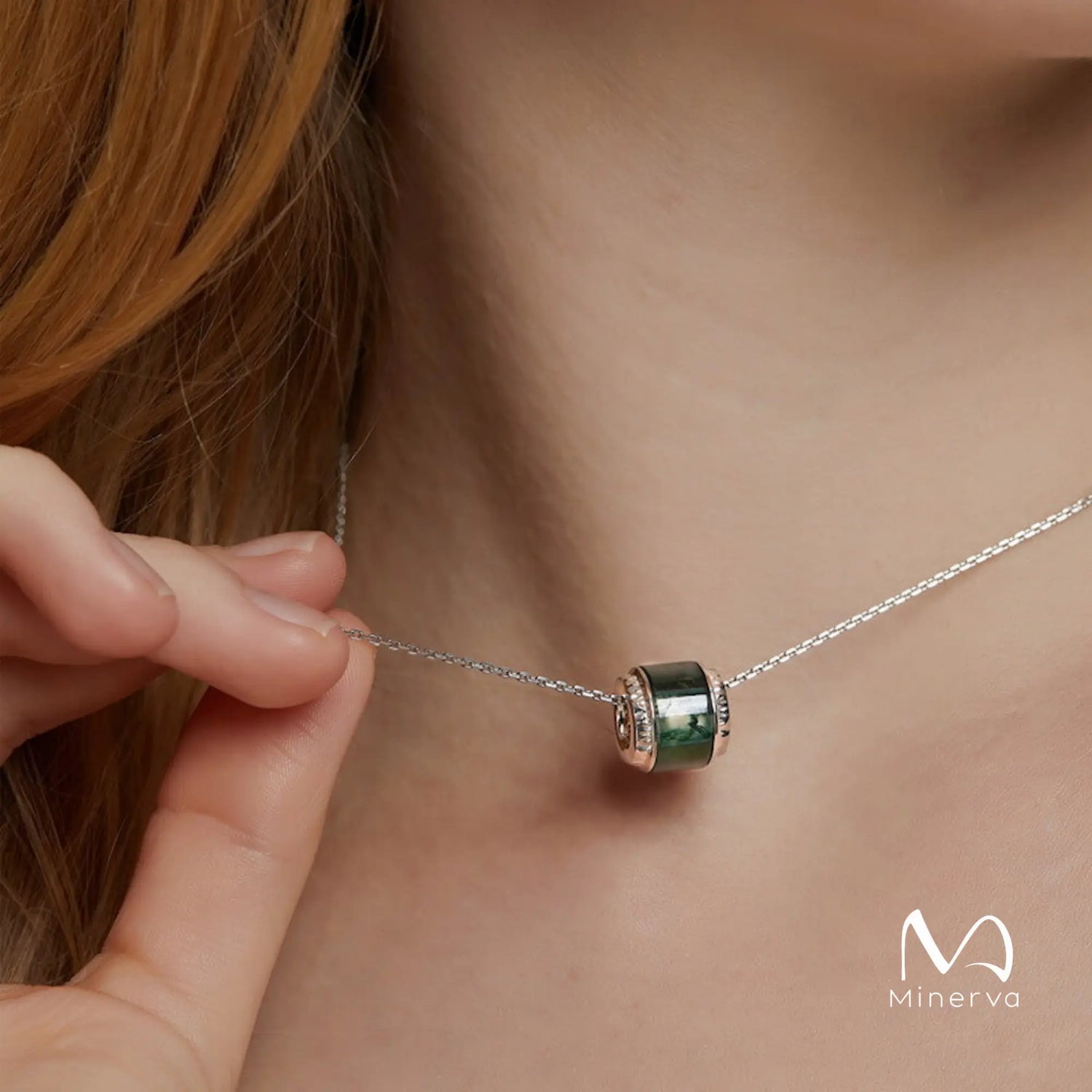 Natural Moss Agate Circle Pendant
