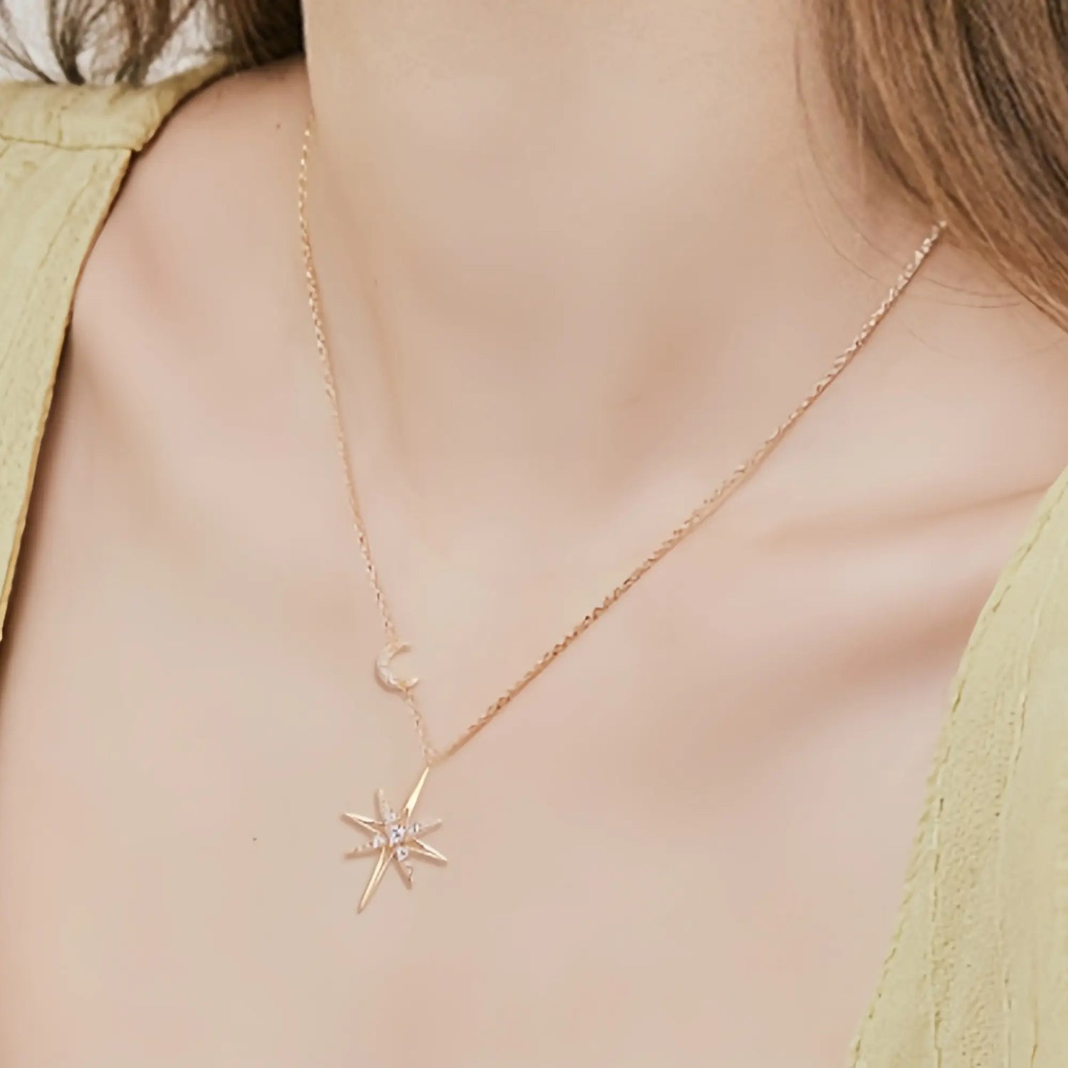 North Star Moissanite Necklace in Gold
