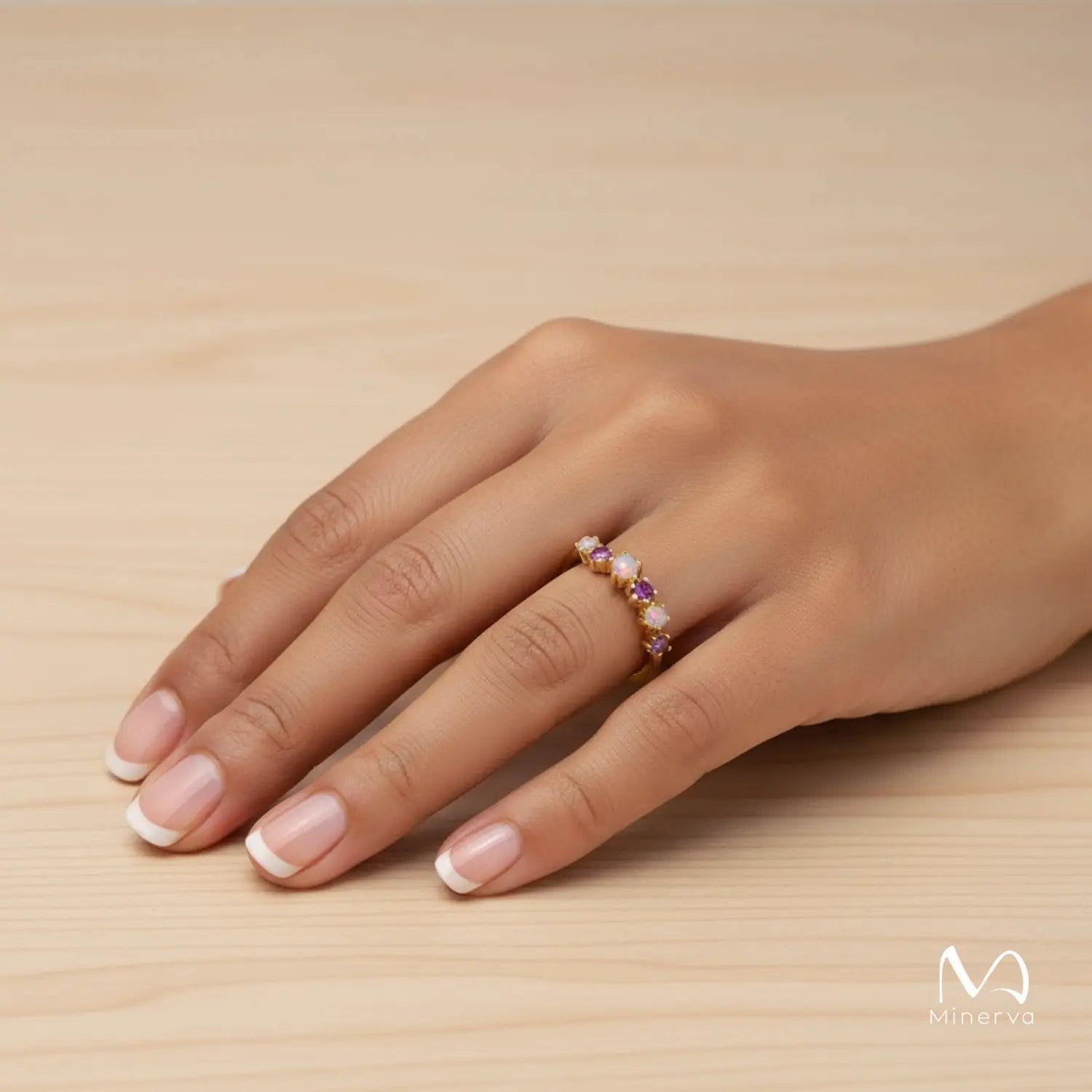 Opal and Amethyst Gold Plated Silver Ring - Enchanting Moments