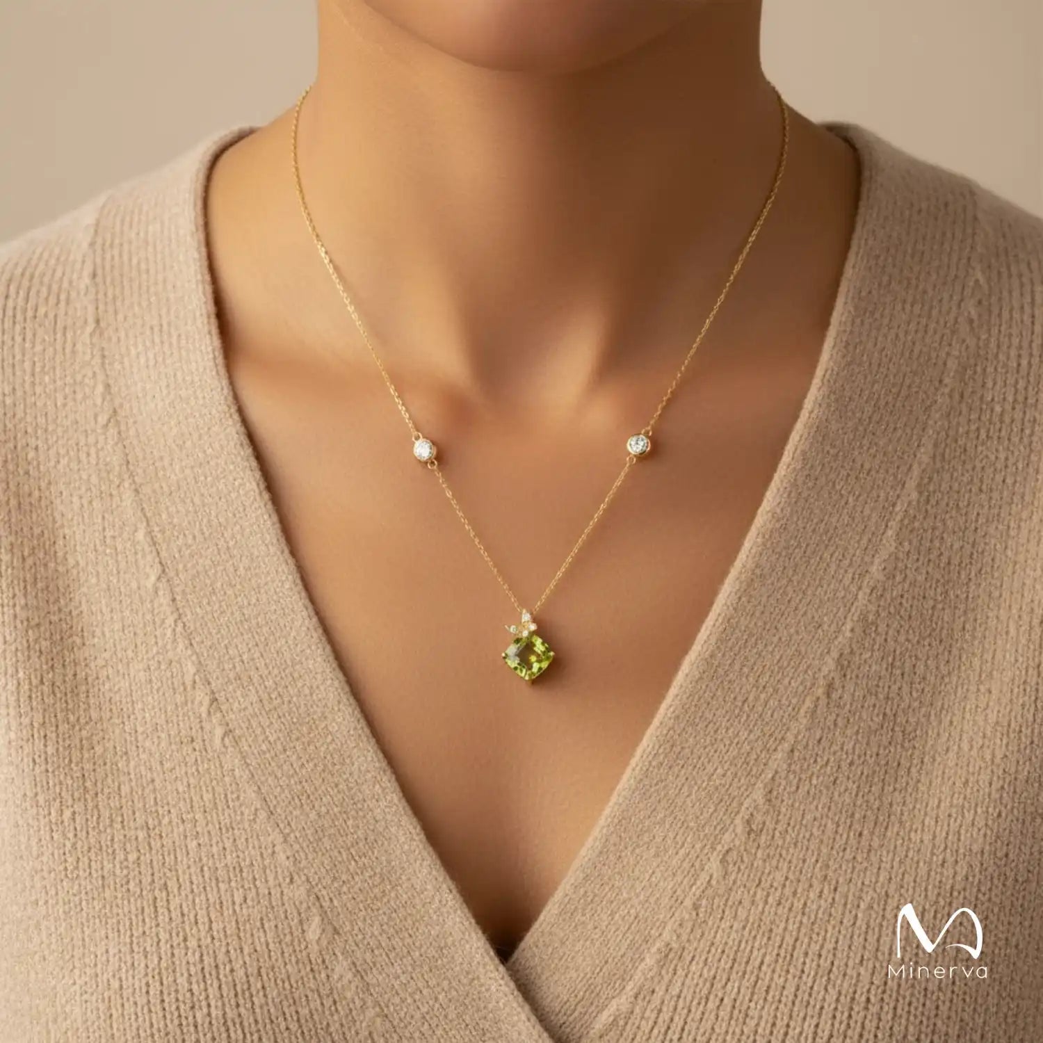 Peridot Necklace in 14k Solid Gold – Wish-Knot Bow