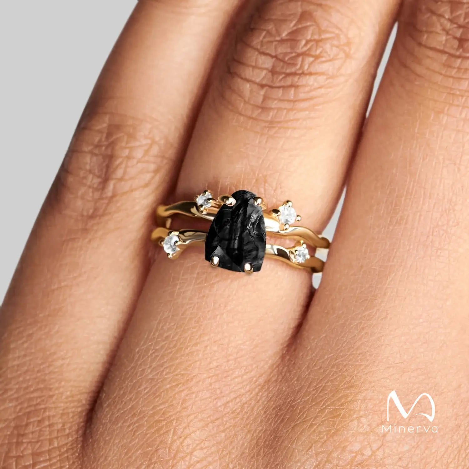 Raw Crystal Ring Black Obsidian
