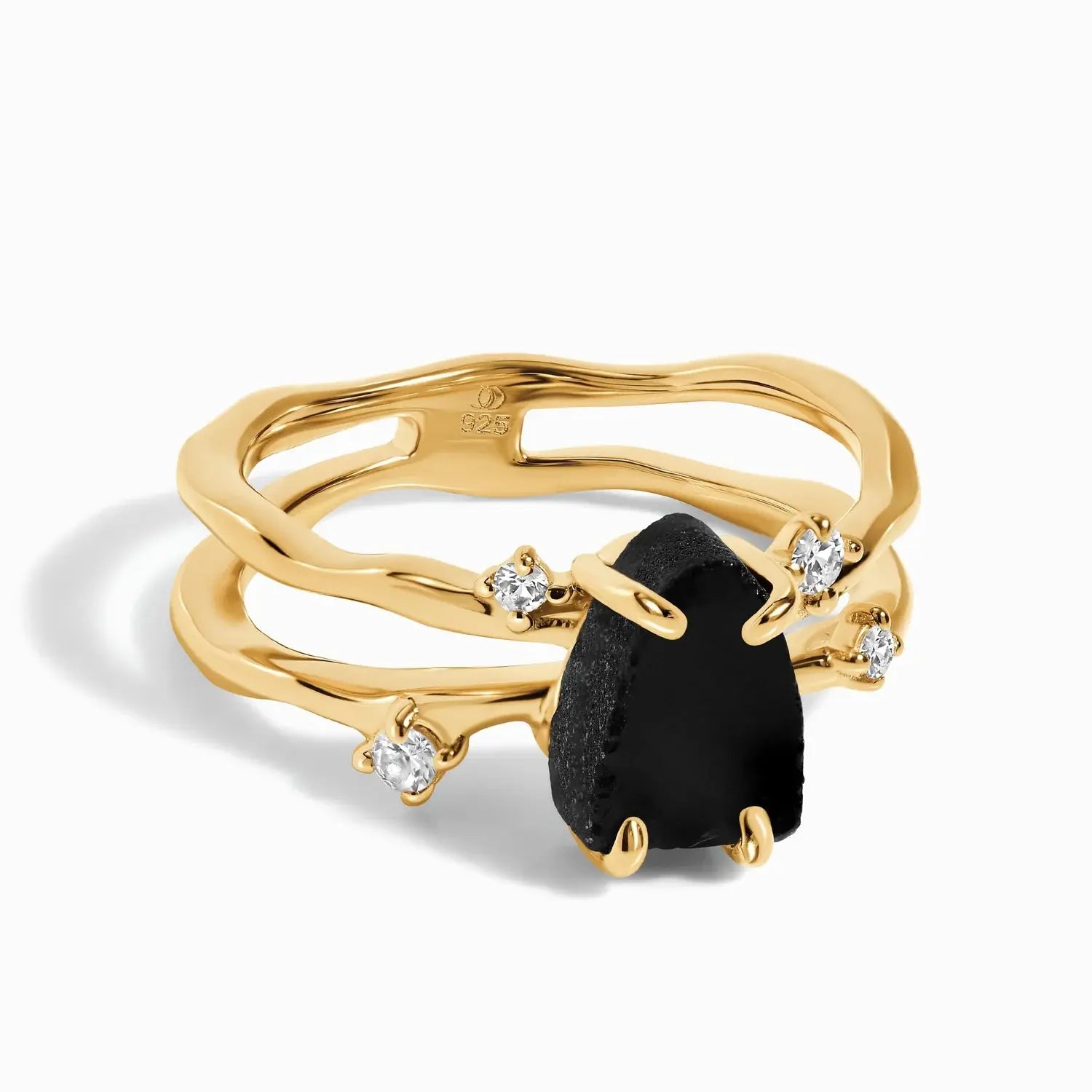 Raw Crystal Ring Black Obsidian