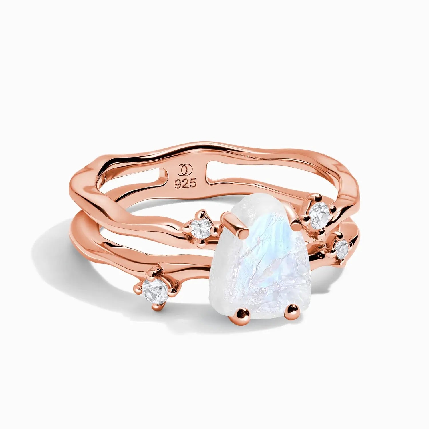 Moonstone jewelry ring in gold, glowing with soft lunar light symbolising harmony and calm energy.