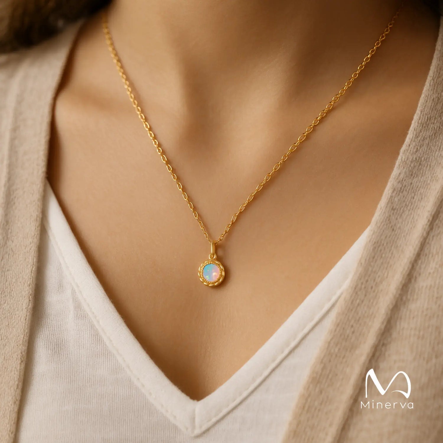 Round Gold Opal Pendant