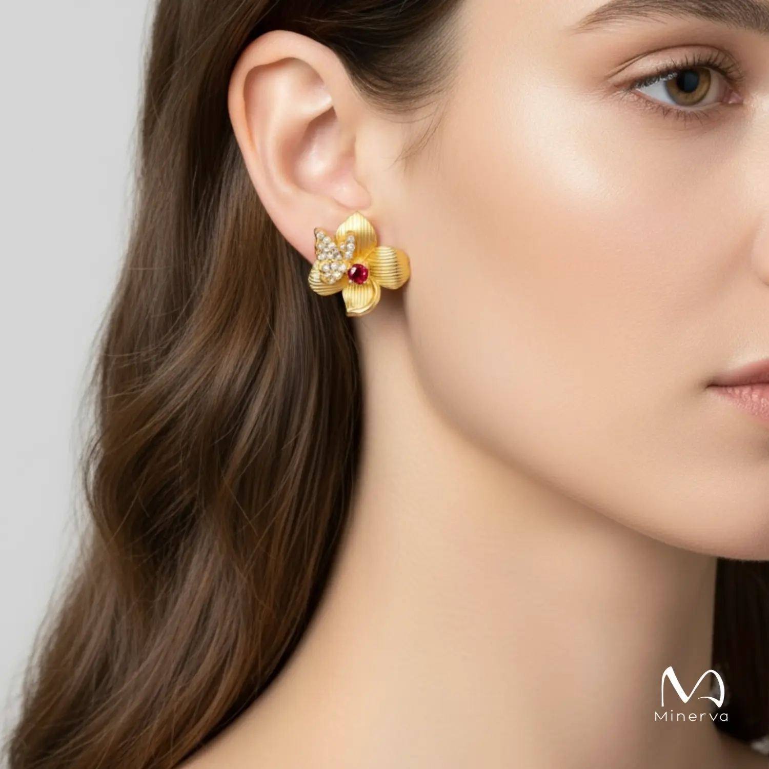 Ruby Garnet Studs Camellia Designed