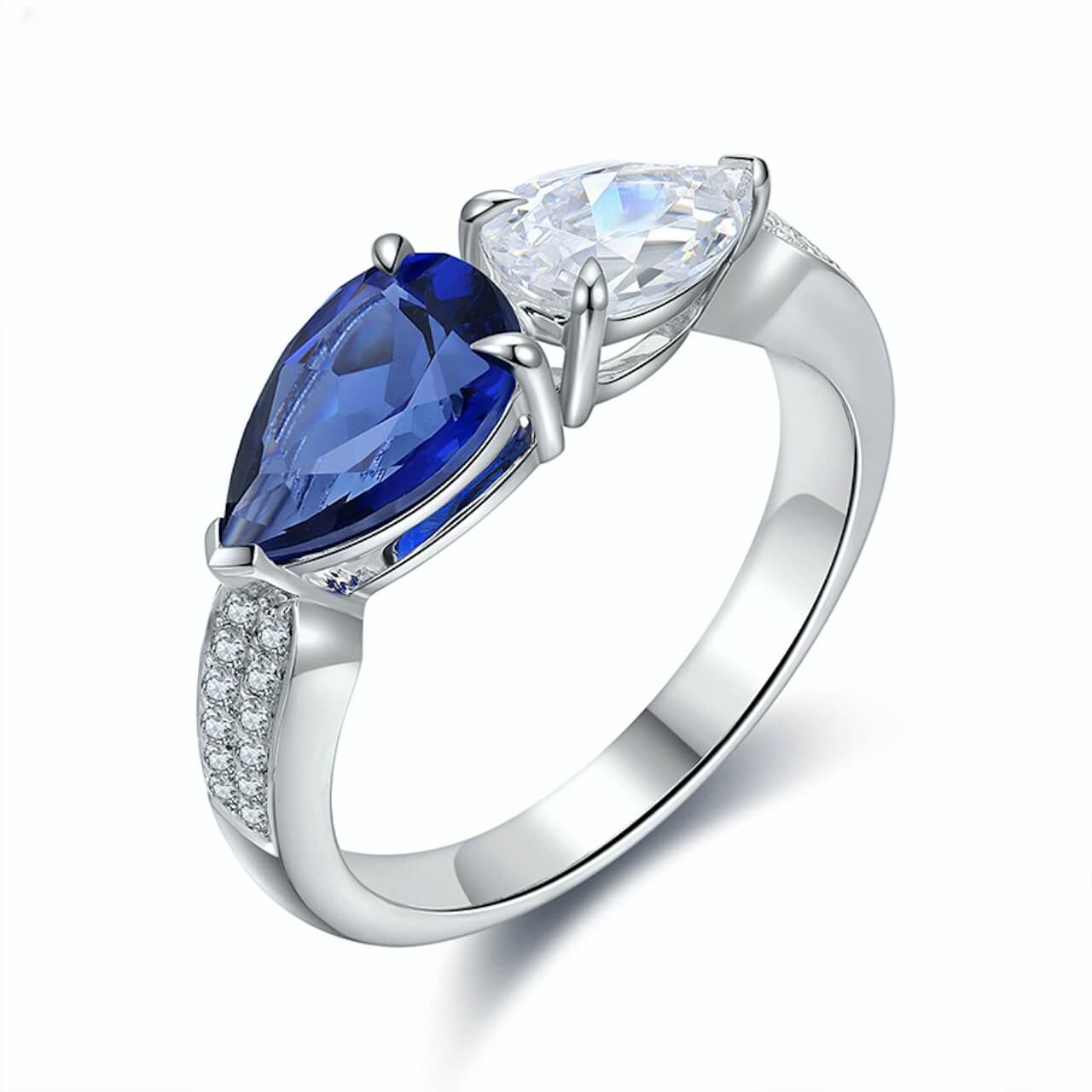 Sapphire jewelry ring with pear-cut blue stone expressing calm elegance and enduring trust.