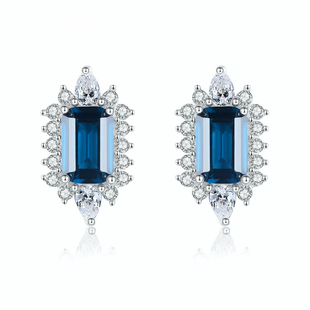Rectangular sapphire jewelry earrings symbolising integrity, calm and deep wisdom.