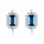 Rectangular sapphire jewelry earrings symbolising integrity, calm and deep wisdom.