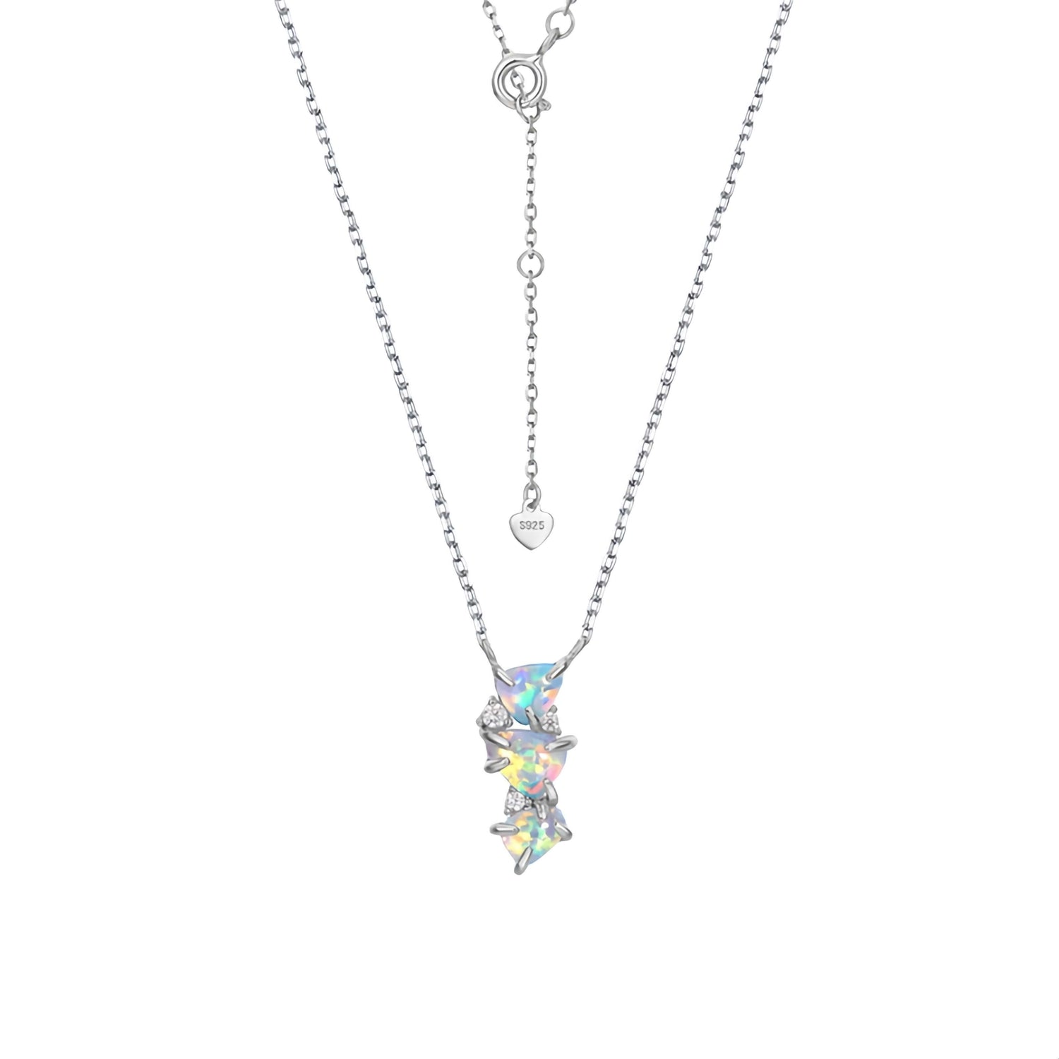 Silver opal jewelry pendant necklace symbolising feminine light and harmony.