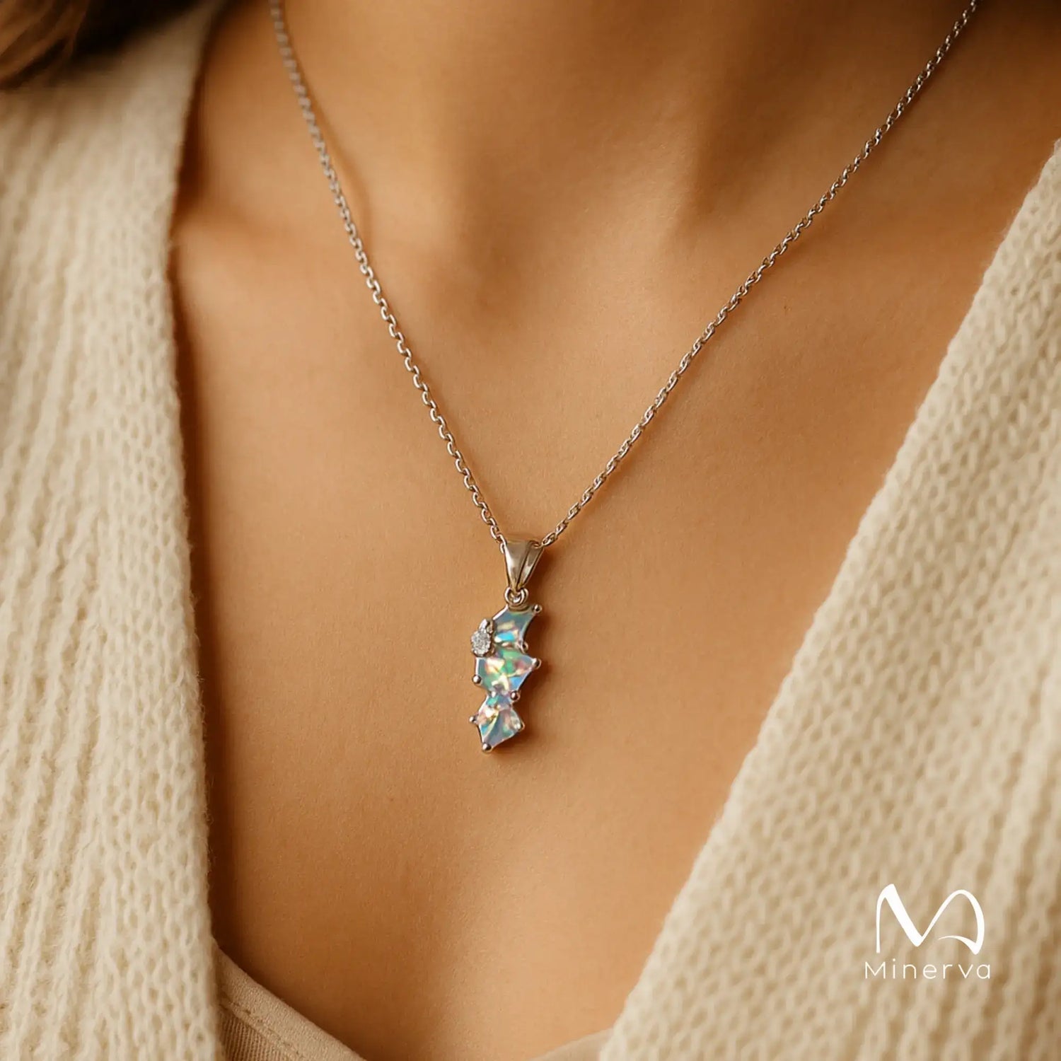 Silver Pendant Opal Necklace