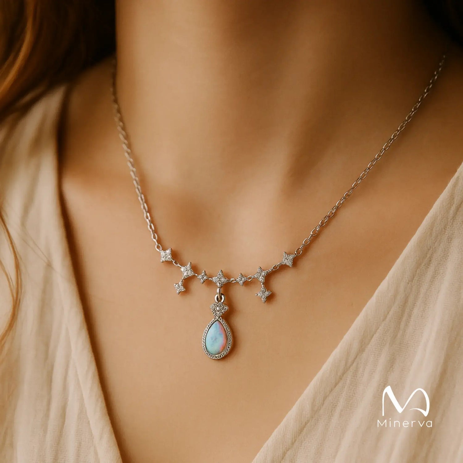 Star Design Silver Opal Necklace