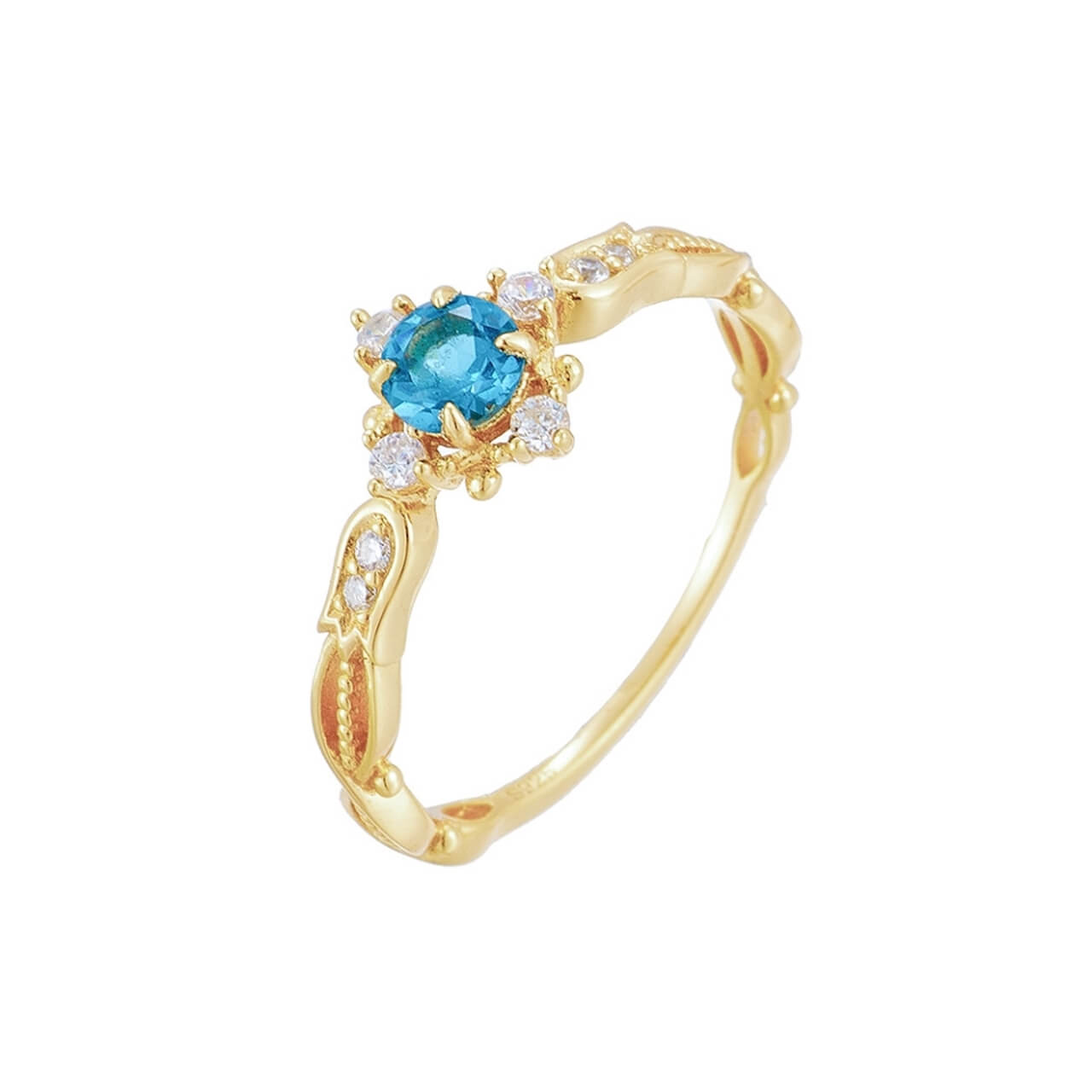 Blue topaz jewelry ring representing pure love, joy and gentle strength.