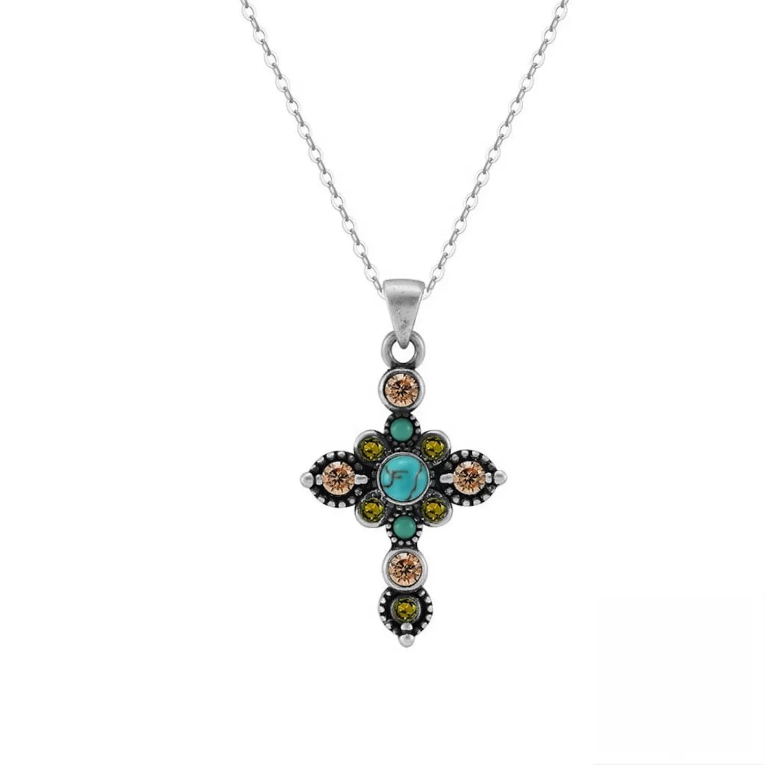 Cross turquoise jewelry necklace crafted for faith, hope and protective energy.