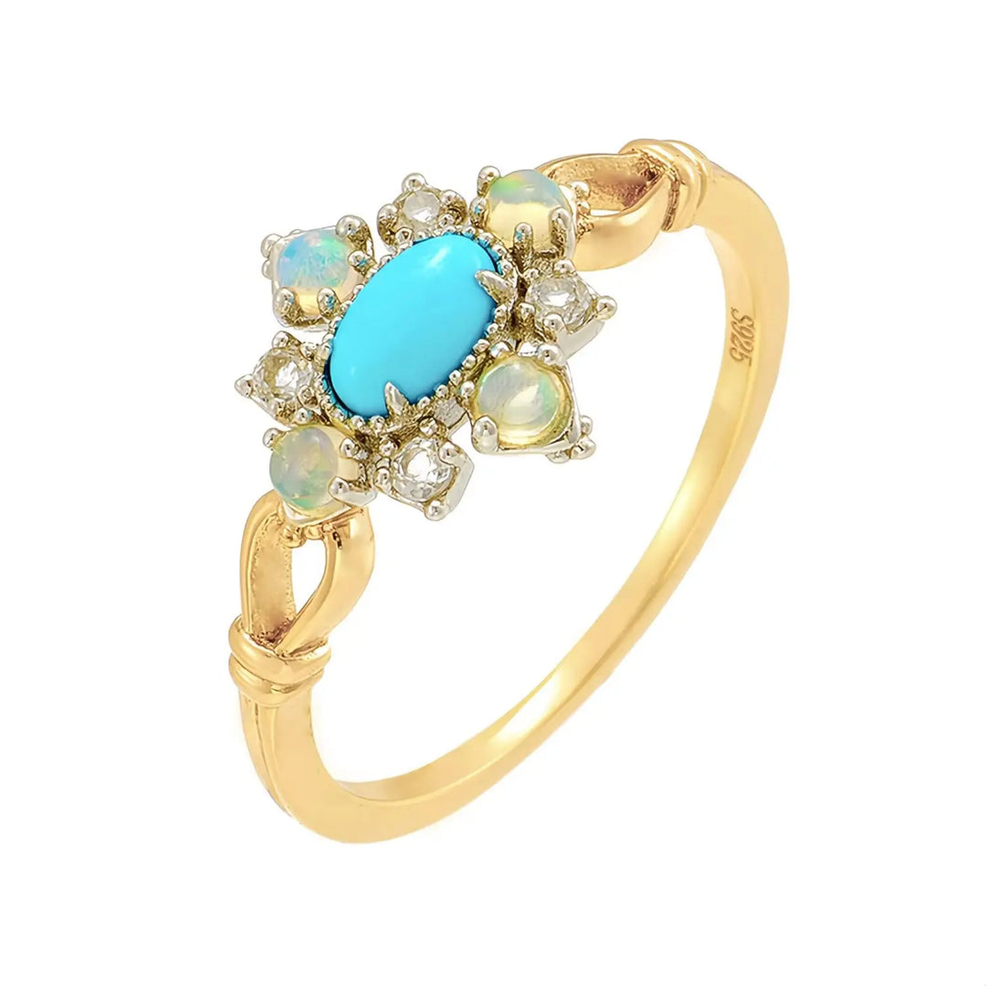 Turquoise jewelry wedding ring crafted in gold symbolising harmony, protection and everlasting love.