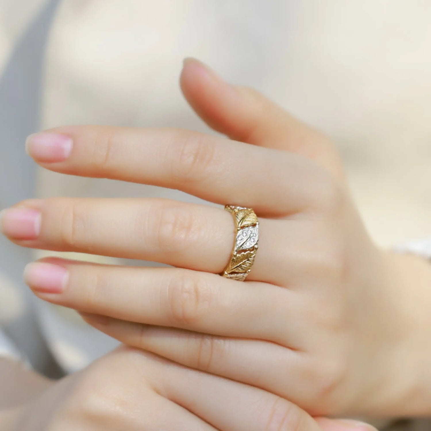 Two Tone Gold Leaf Ring