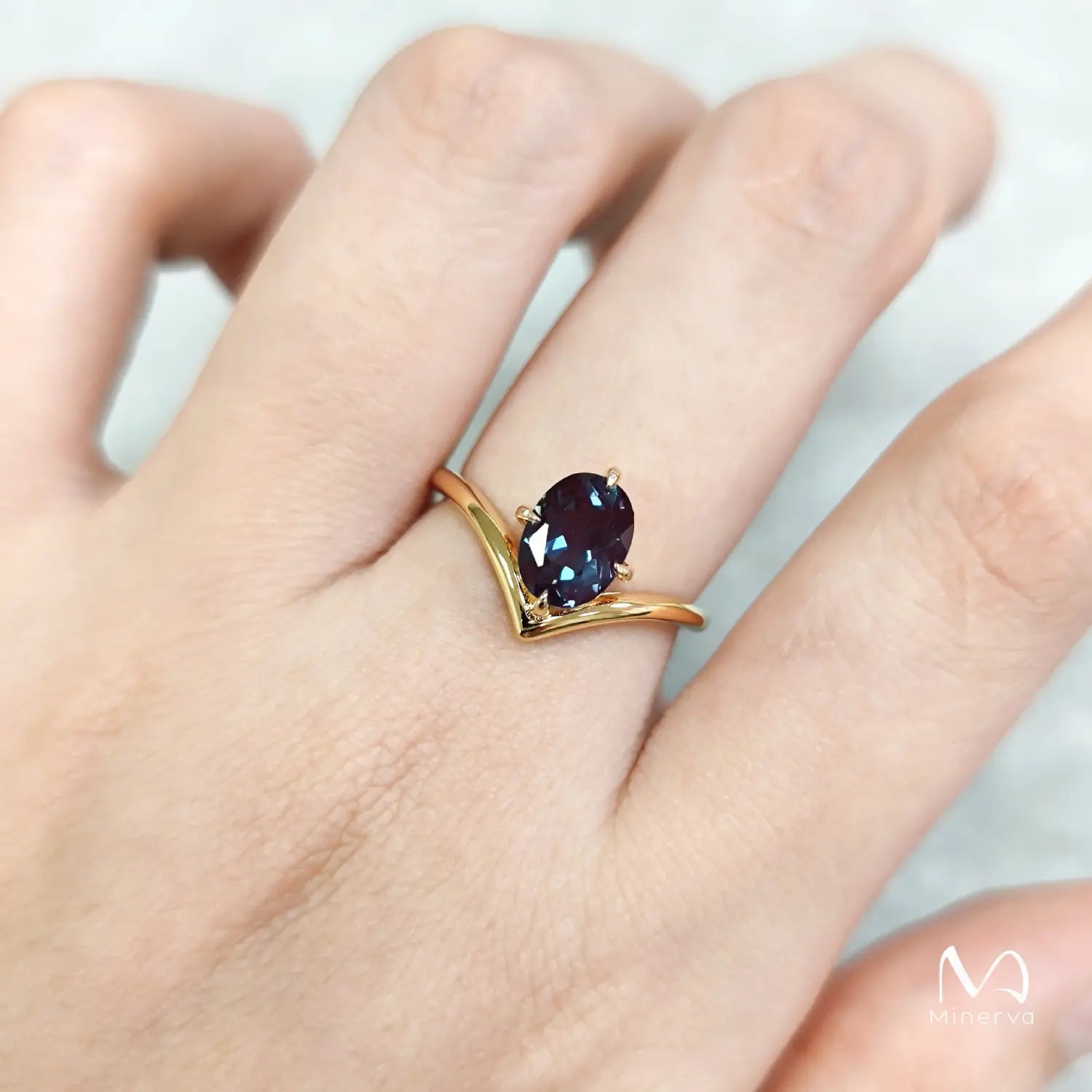Selene Enchanted Alexandrite Chevron Ring