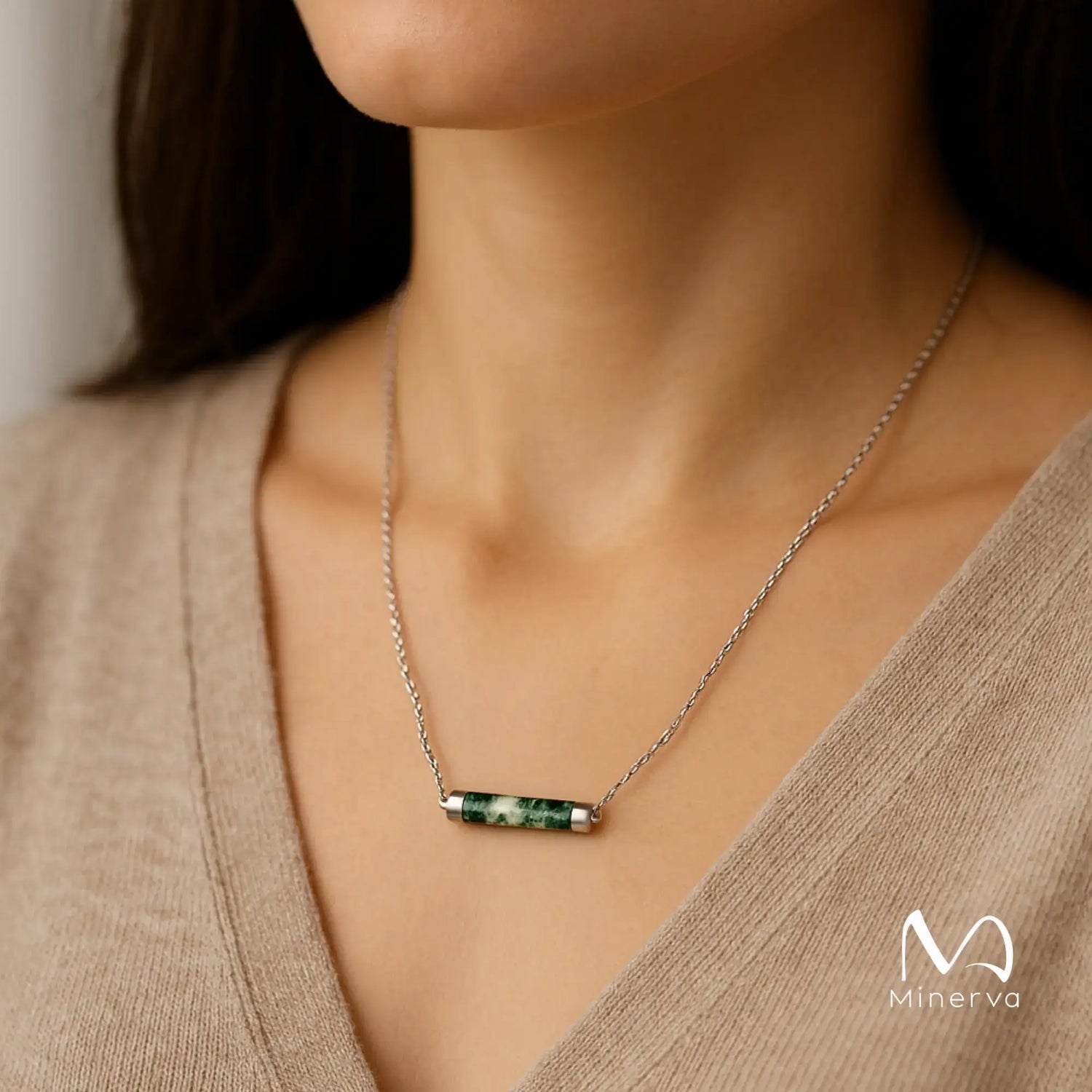 Unique Moss Agate Pendant Necklace