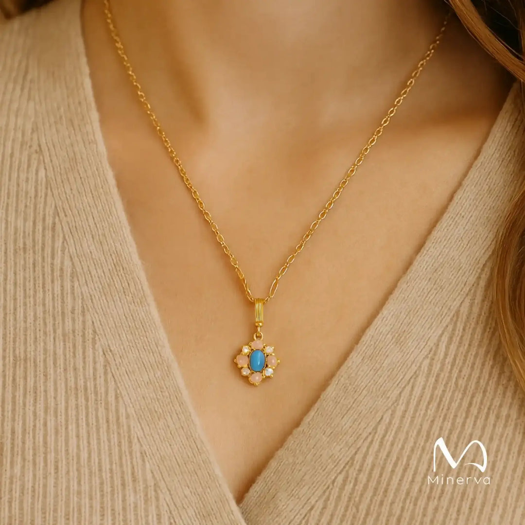 Turquoise Necklace with Opal and Diamond Elegance