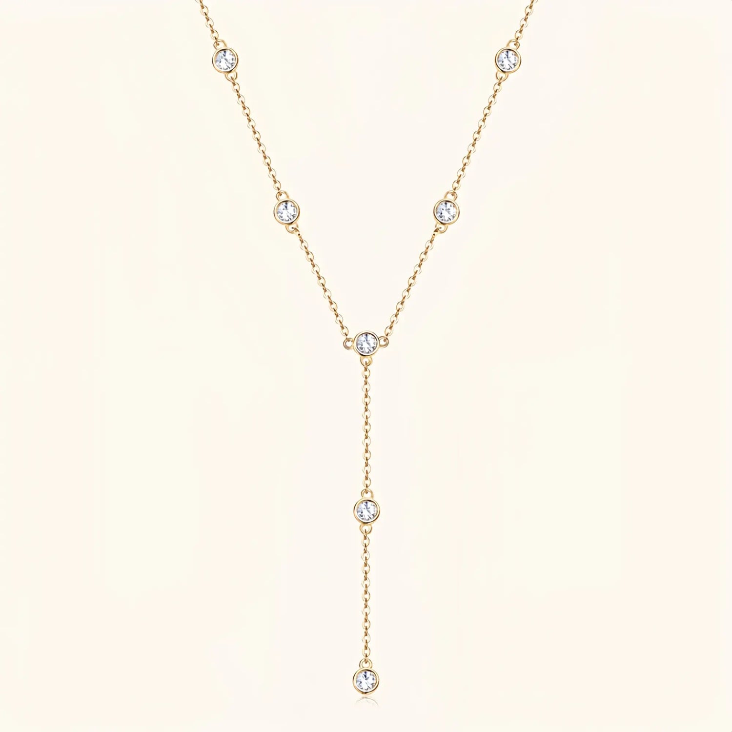 Gold moissanite jewelry Y necklace symbolising elegant balance and continuous love.
