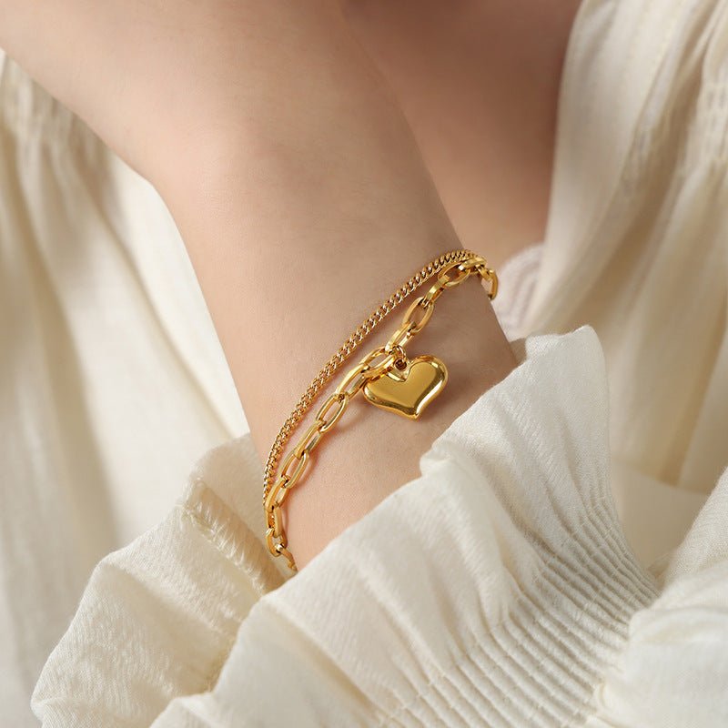 Baroque Double-Layered Heart Chain Bracelet - Minerva Jewelry