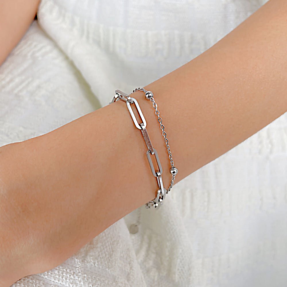 Paperclip Double-Layered Chain Bracelet - Minerva Jewelry
