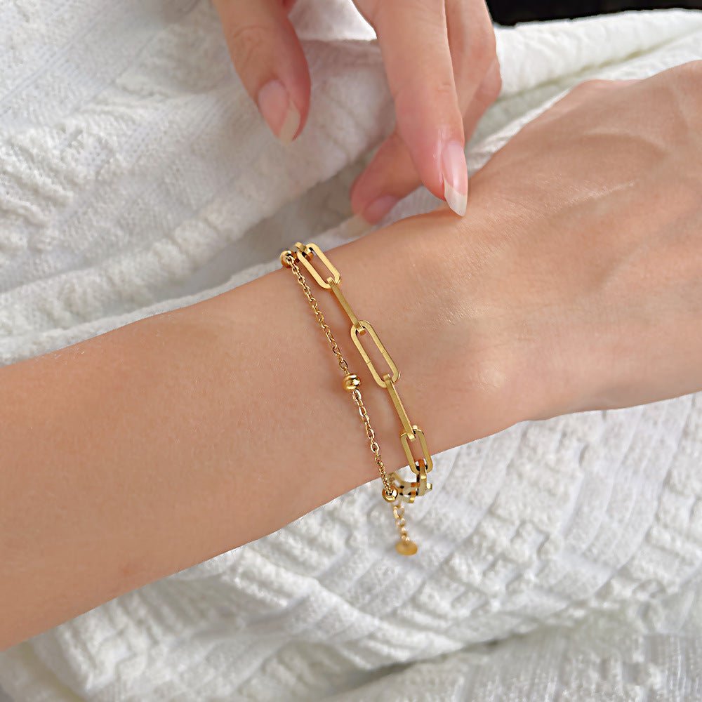 Paperclip Double-Layered Chain Bracelet - Minerva Jewelry