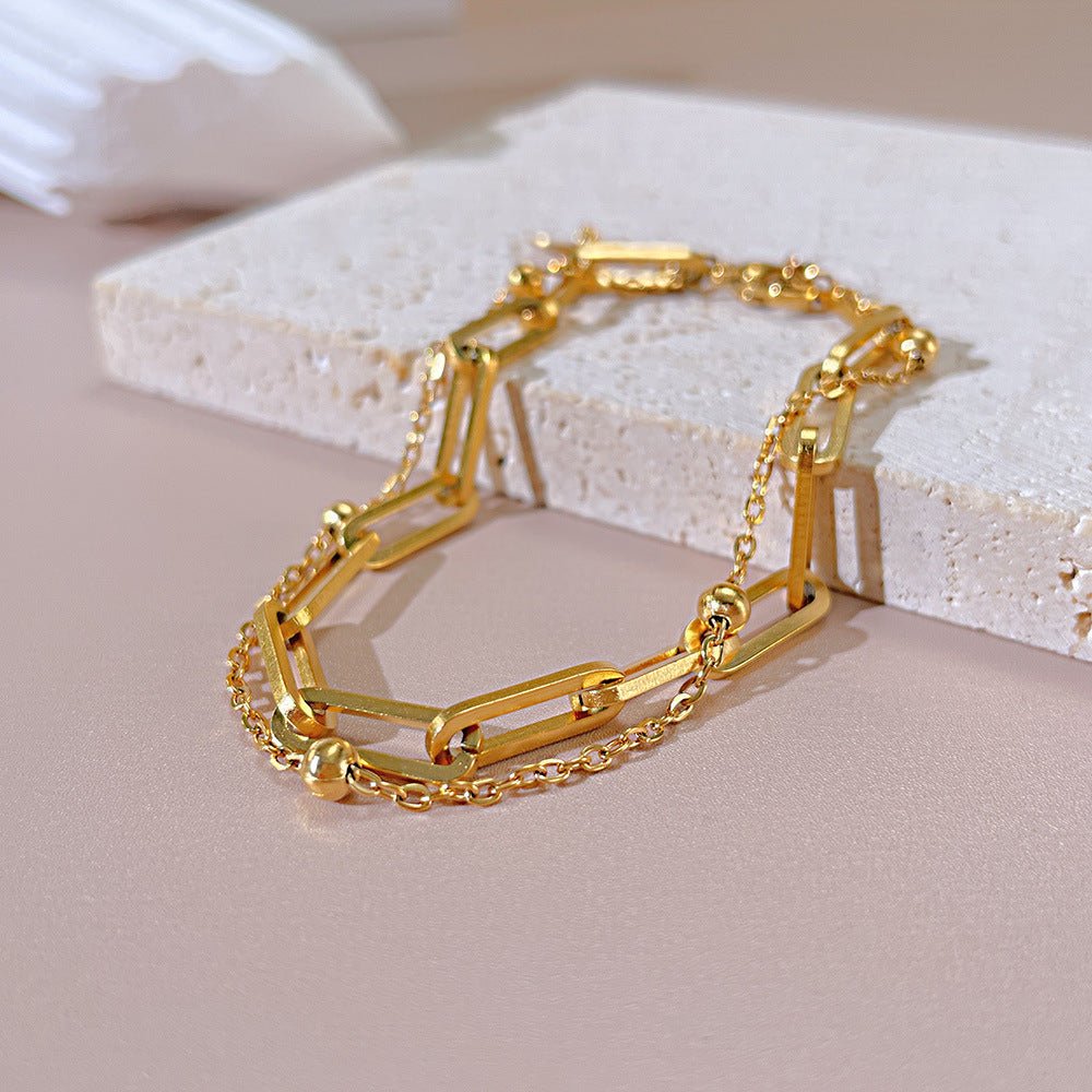 Paperclip Double-Layered Chain Bracelet - Minerva Jewelry