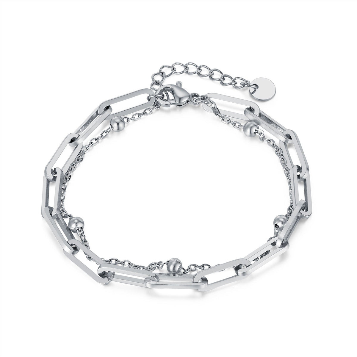 Paperclip Double-Layered Chain Bracelet White Gold- Minerva Jewelry