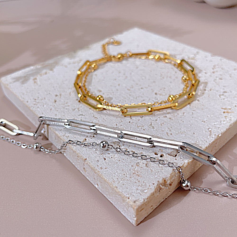 Paperclip Double-Layered Chain Bracelet - Minerva Jewelry