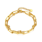 Paperclip Double-Layered Chain Bracelet Yellow Gold- Minerva Jewelry