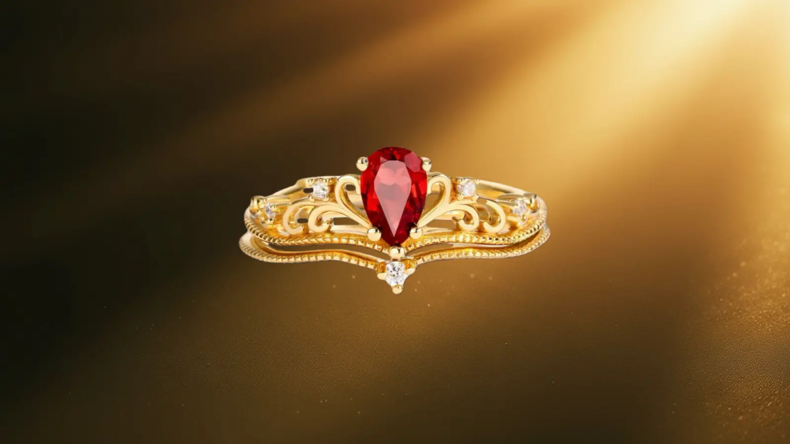 Woman wearing Minerva Garnet Jewelry, the gemstone glowing with warmth and strength.
