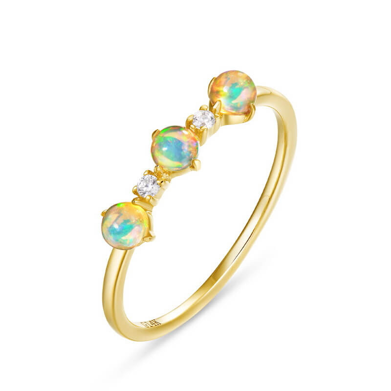 Cabochon Round Cut Natural Opal Three Stone Ring Gift For Girls
