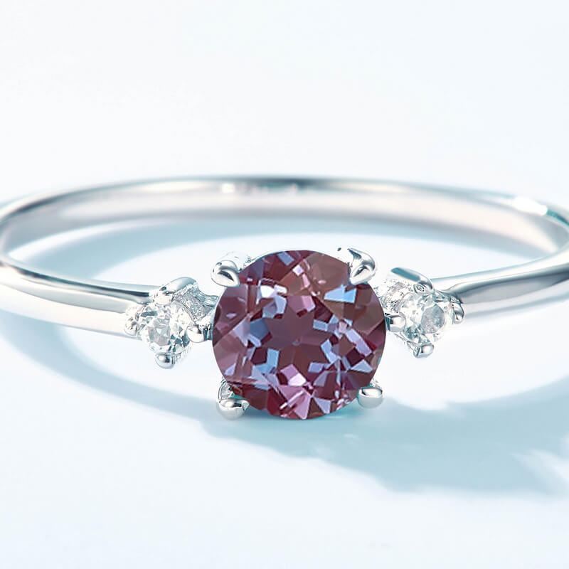 Color-Changing Alexandrite Ring with Round-Cut Diamonds - Minerva Jewelry