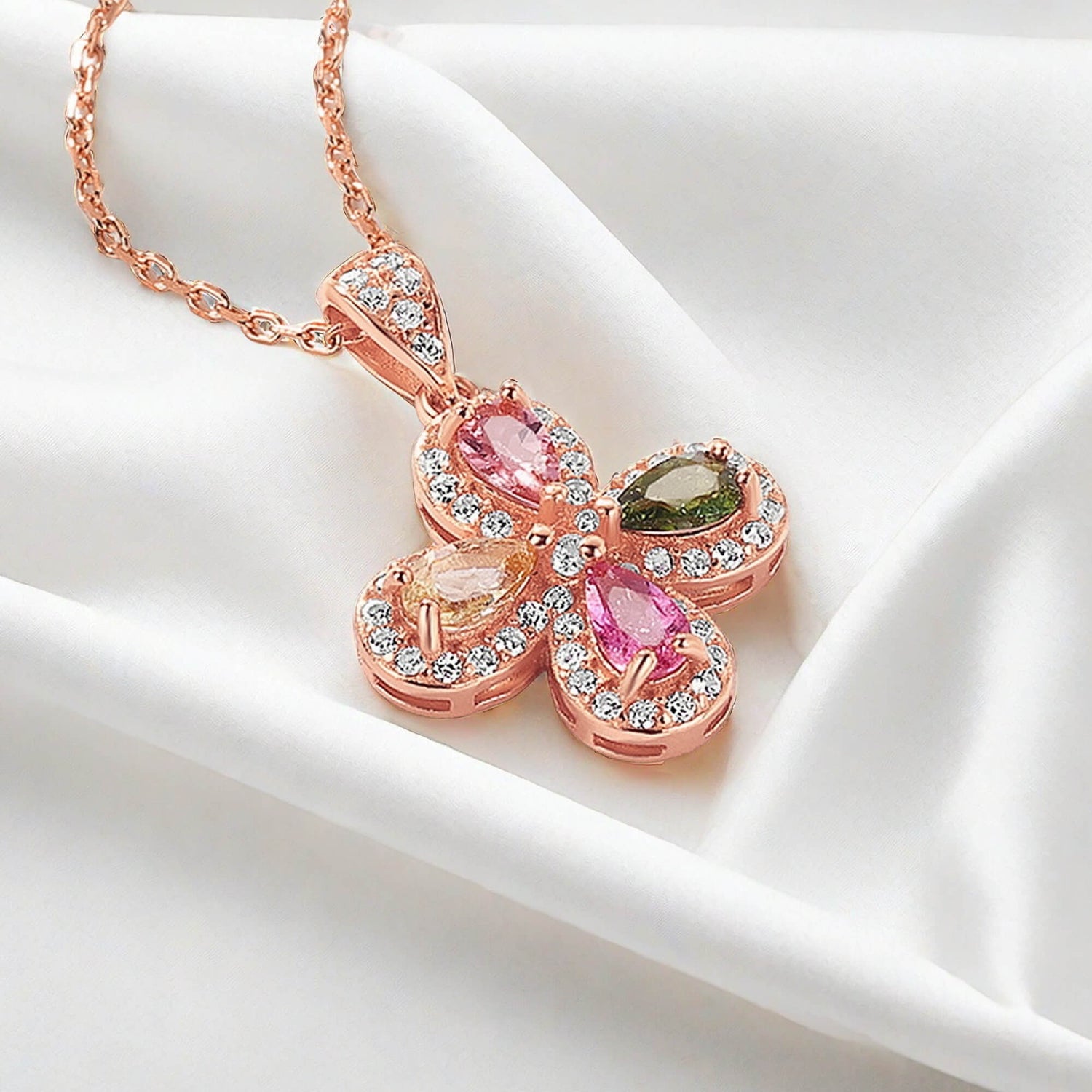 Healing Tourmaline Four Leaf Clover Necklace - Minerva Jewelry