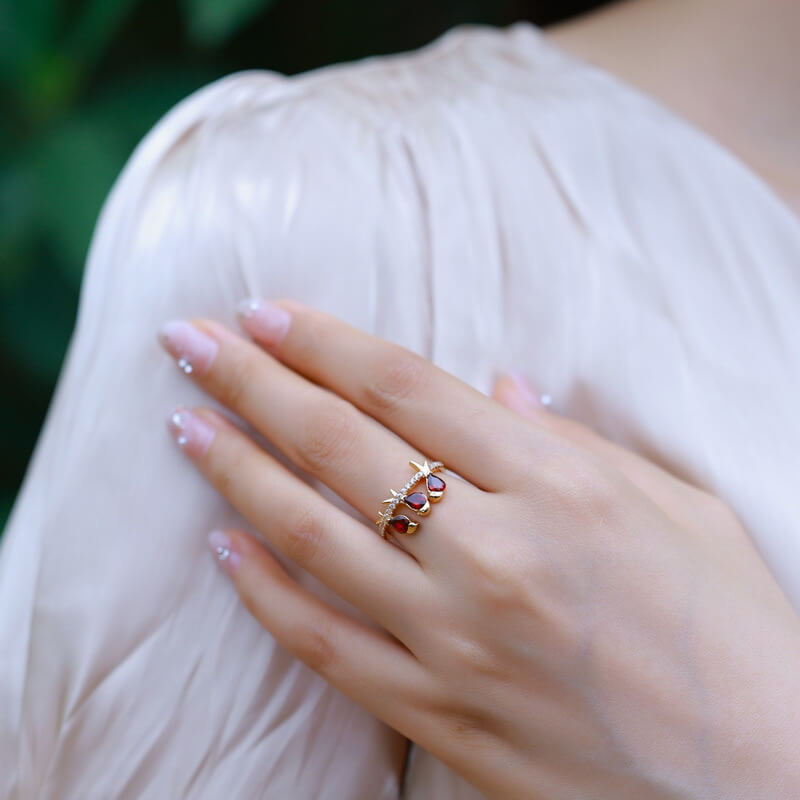 Garnet Ring - Three Little Birds - Minerva Jewelry