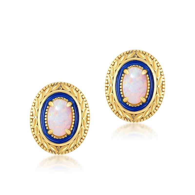 Gold Vintage Style Opal Stud Earrings - Minerva Jewelry