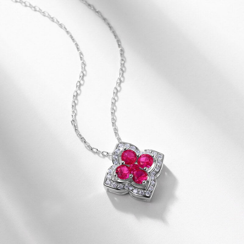 Minerva Four Leaf Clover Ruby Pendant Necklace - Minerva Jewelry