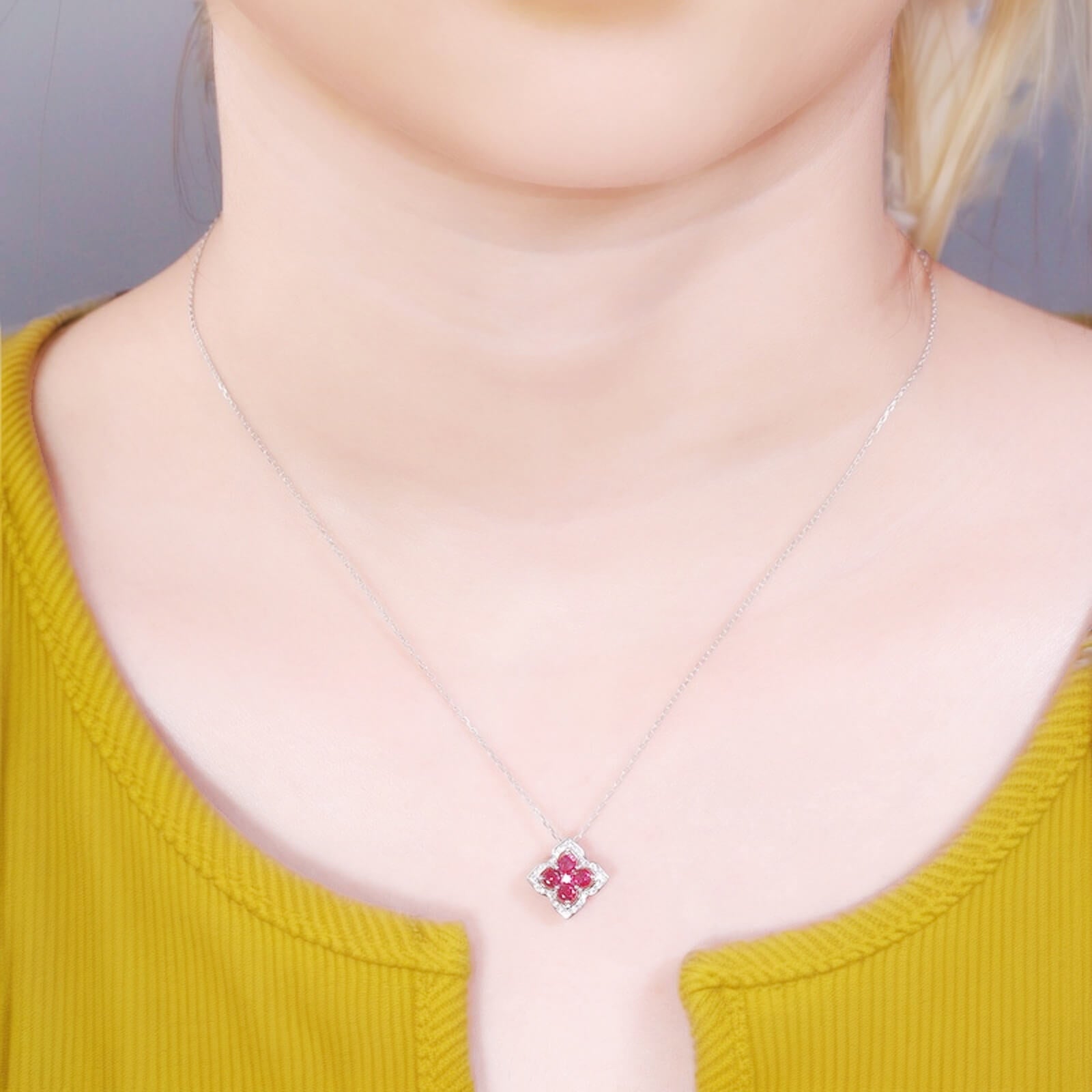 Minerva Four Leaf Clover Ruby Pendant Necklace - Minerva Jewelry