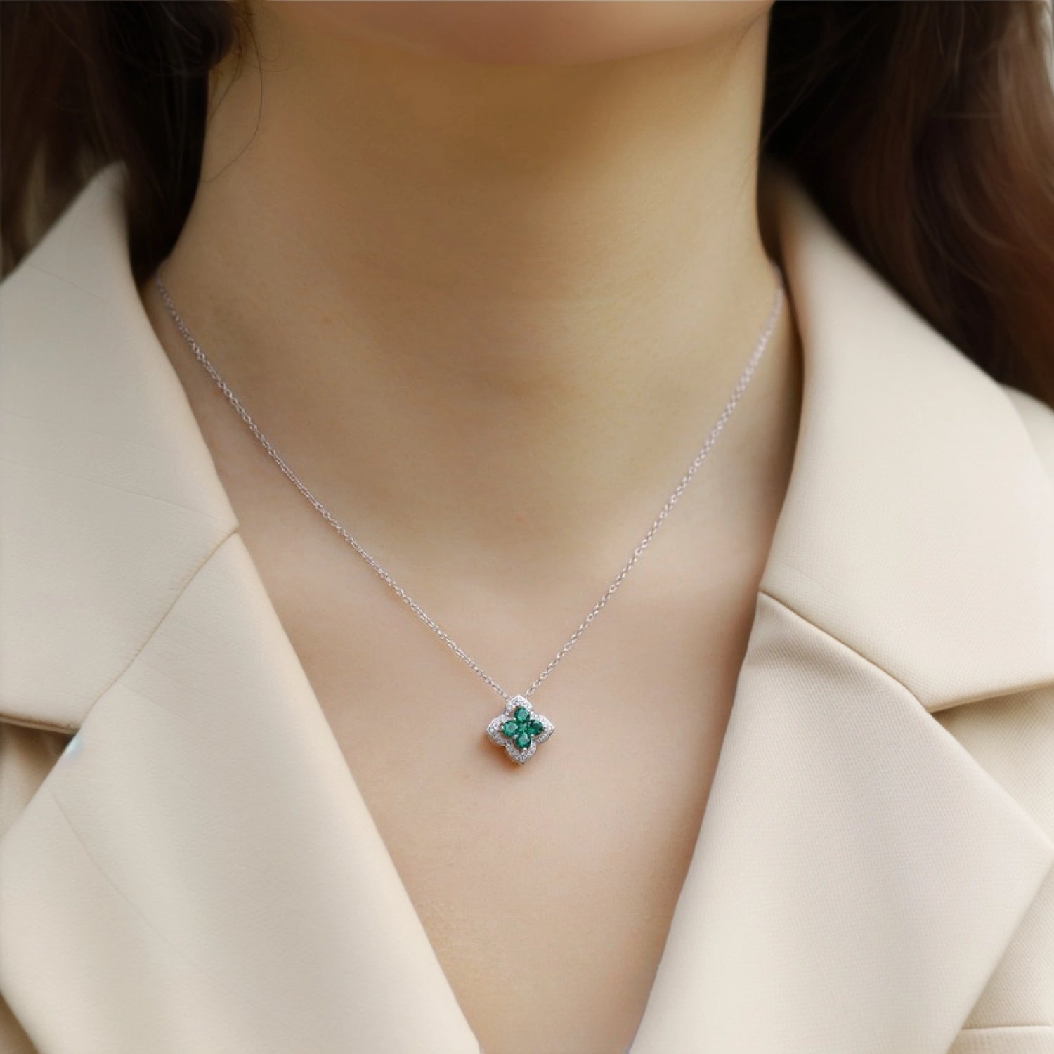 Minerva Four Leaf Clover Emerald Pendant Necklace