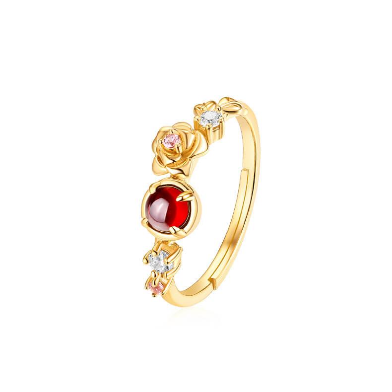 Ruby Garnet Round Fragrant Rose Ring