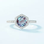 Alexandrite Ring - S925 Sterling Silver with White Diamond Halo | Color Change Feature - Minerva Jewelry