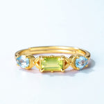 Three Stone Ring Topaz and Peridot Gemstone - Minerva Jewelry