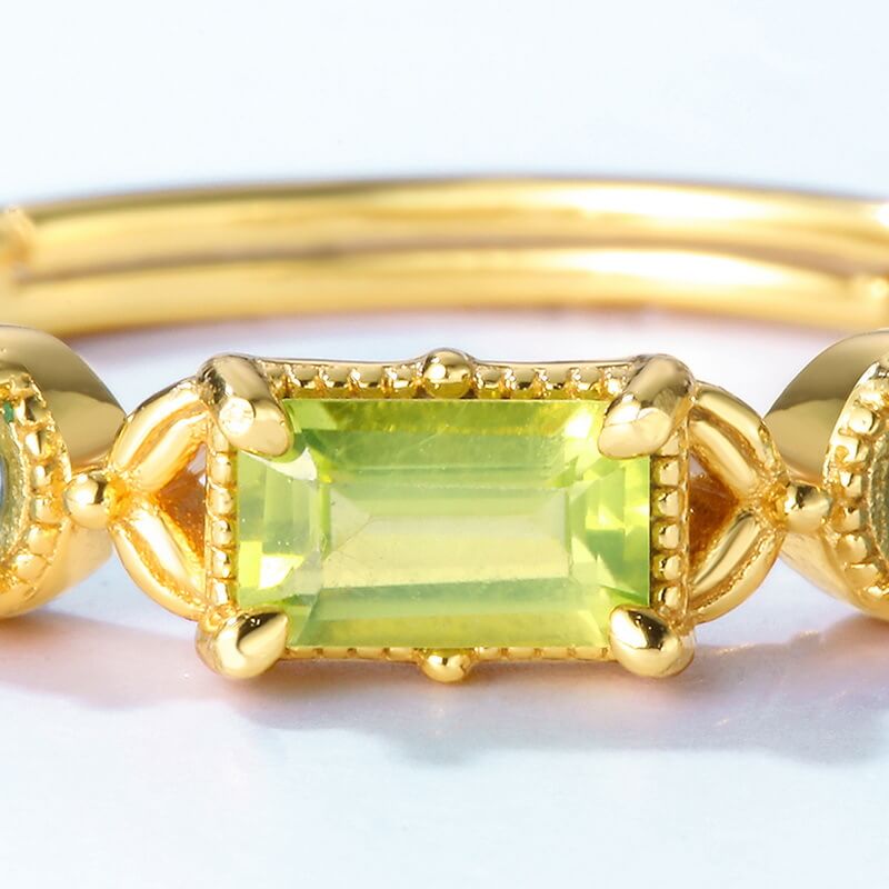 Three Stone Ring Topaz and Peridot Gemstone - Minerva Jewelry