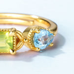 Three Stone Ring Topaz and Peridot Gemstone - Minerva Jewelry