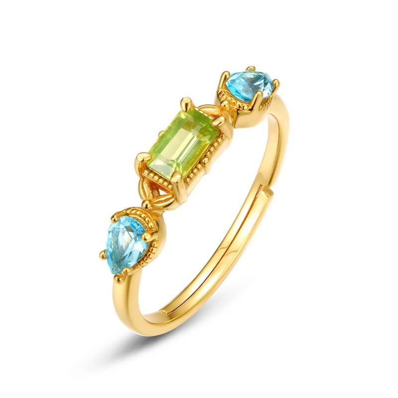 Three Stone Ring Topaz and Peridot Gemstone - Minerva Jewelry