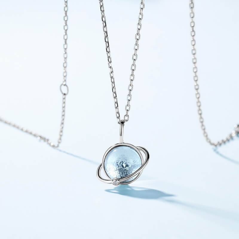 Universe-Inspired Sky Blue Topaz Pendant Necklace - Minerva Jewelry