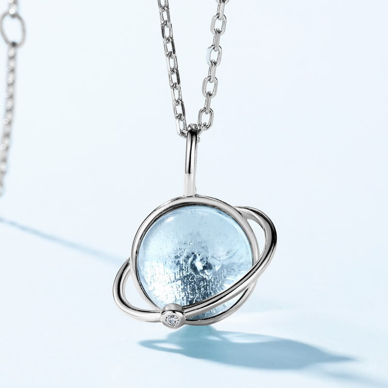 Universe-Inspired Sky Blue Topaz Pendant Necklace - Minerva Jewelry