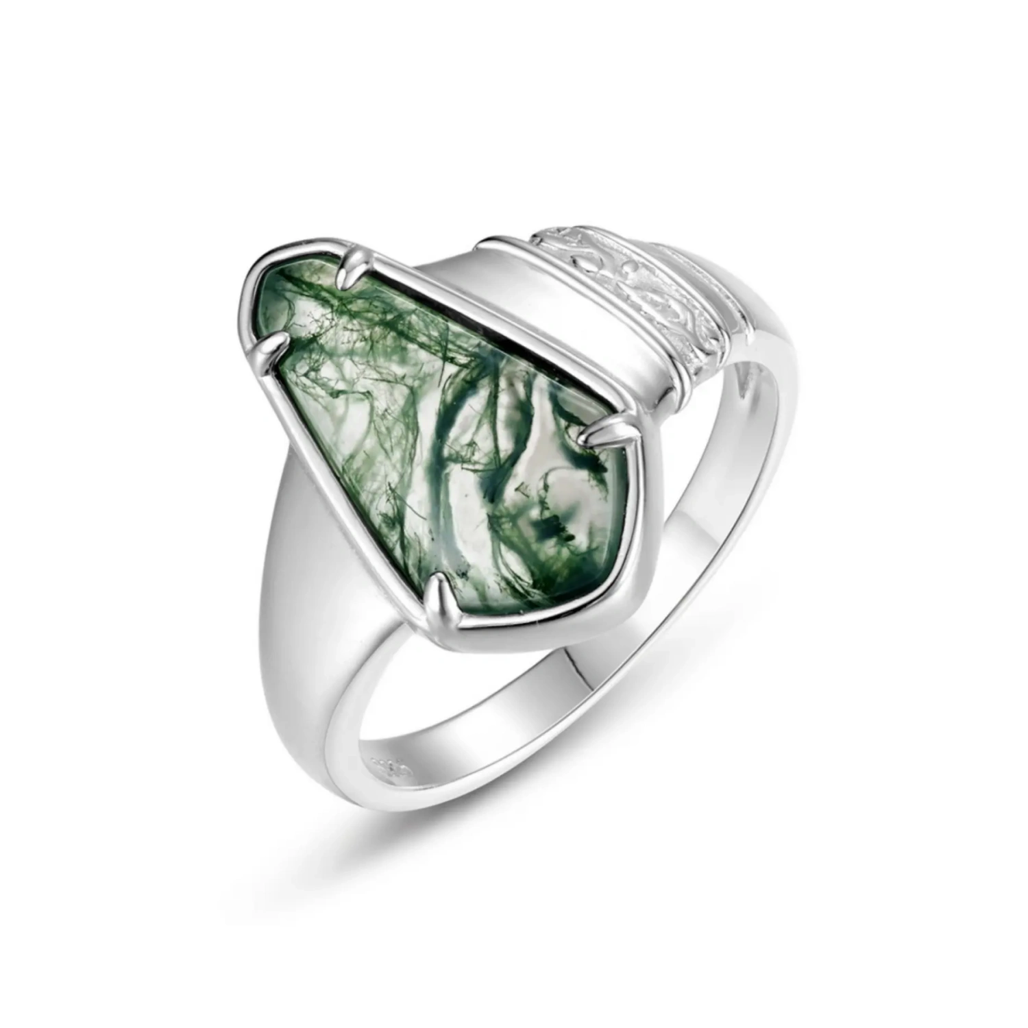 Natural Moss Agate Statement Ring – Raw Geometric Cut
