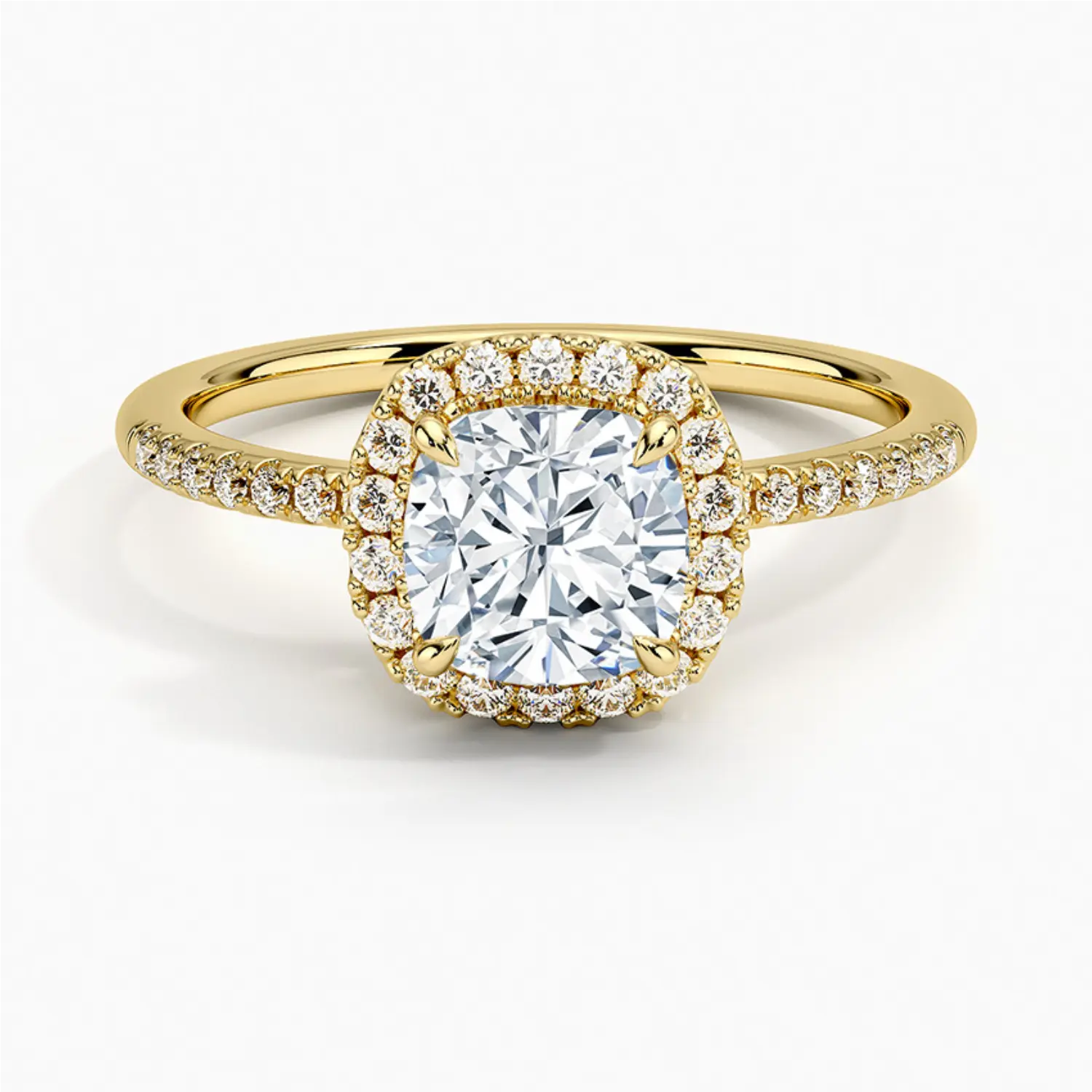 Cushion Halo Moissanite Ring in Gold