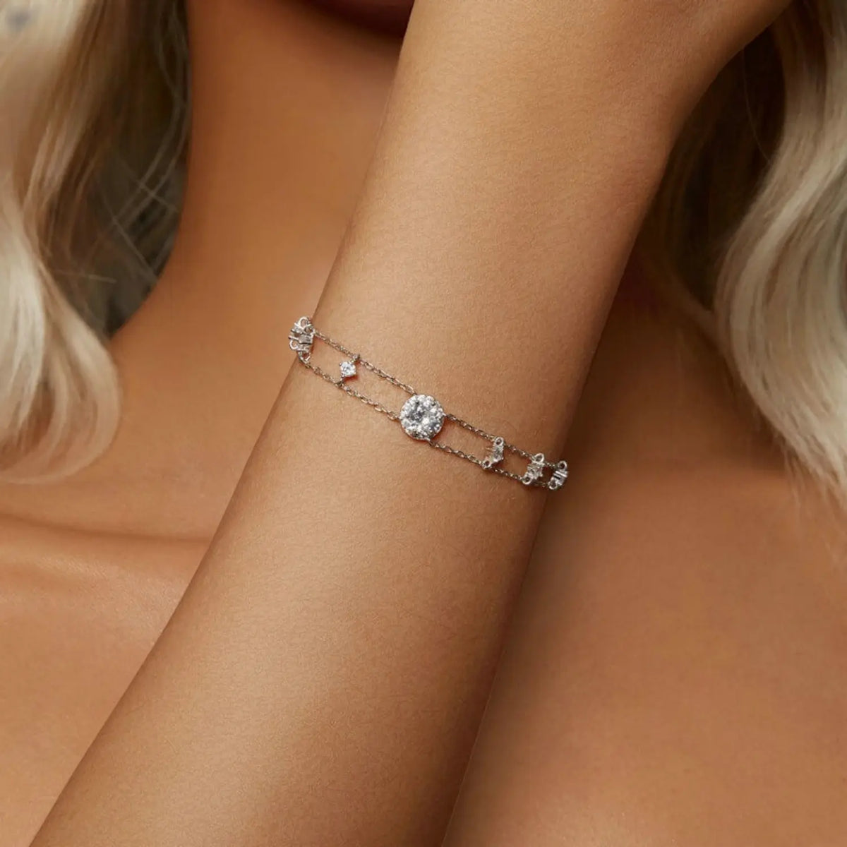 Double-Layered Moissanite Chain Bracelet